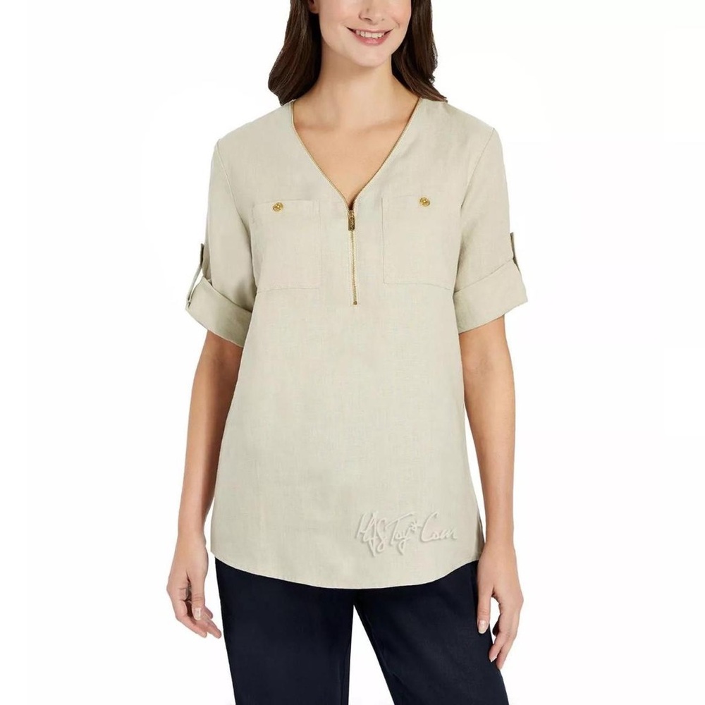 Ellen Tracy Linen Tunic Top size S